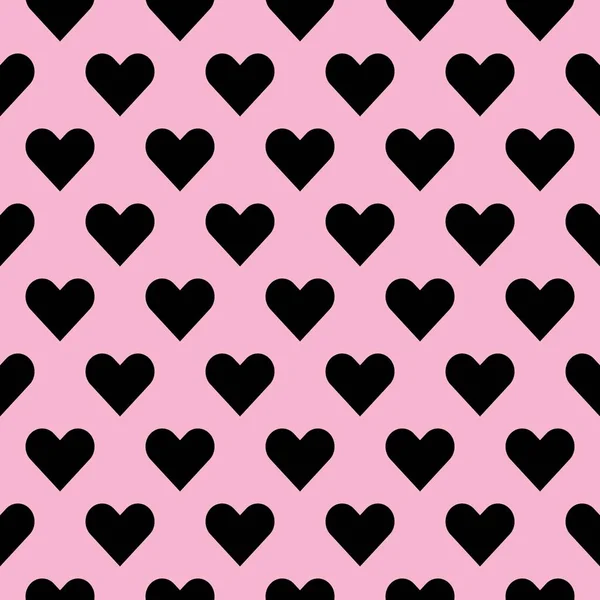 Schwarzes Herzvektormuster nahtlos auf rosa Hintergrund. — Stockvektor