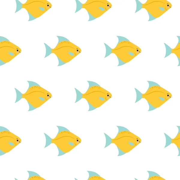 Pequeños peces amarillos sobre fondo blanco. Patrón sin costura de vector abstracto en estilo plano — Vector de stock