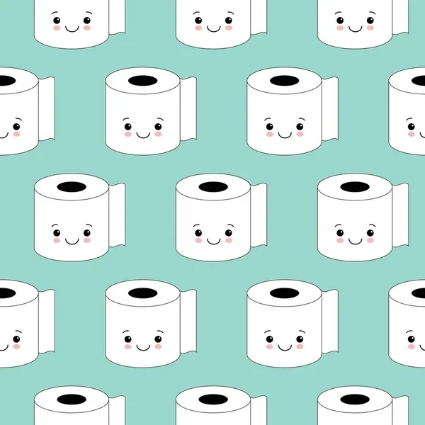 Vectorillustratie, toiletpapier naadloze patroon. Gelukkig glimlacht, cartoon-stijl, achtergrond. Kawaii stijl — Stockvector