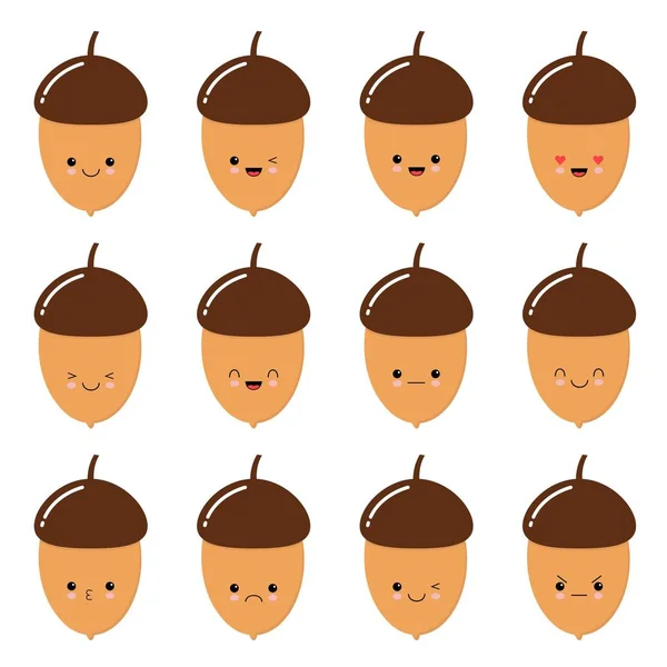 Emoji gülen simgesi Tema sonbahar tatil vektör Illustration. Sonbahar suratlar. Meşe palamudu