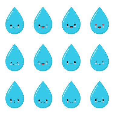 Su yüz Dünya su günü su durdurmak su damla damla H2o Vektör yüzleri gülümseme duygu ifadeler gülen emoji Yağmurlu yağmur gün desen damla damla işaretleri simge simgeleri sembol aqua