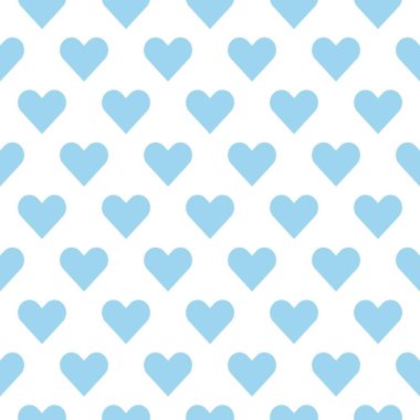 Beyaz arka planda açık mavi kalpler. Kalp dikişsiz desen.