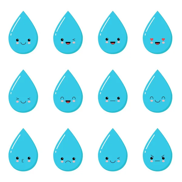 Всемирный день воды сохранить воду остановить капли воды падение H2O Векторные лица улыбка эмотиконы смайлик смайлик дождливый дождь день капель знак значки символы аква — стоковый вектор