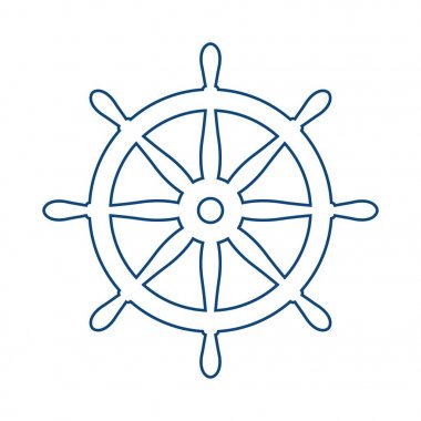 Nautical blue helm isolated on white. Ship and boat steering wheel sign. Boat wheel control icon. Rudder label. clipart