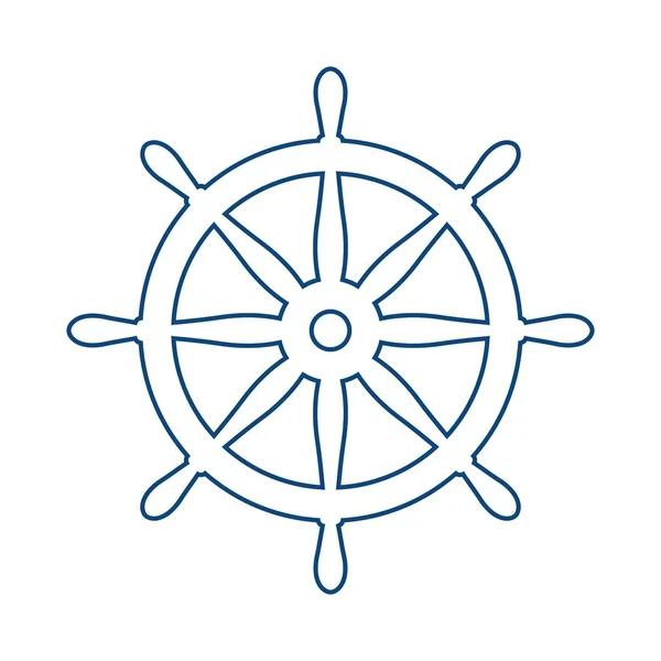 Nautische blauwe helm geïsoleerd op wit. Schip en boot stuurwiel teken. Pictogram van de boot wielbediening. Roer label. — Stockvector