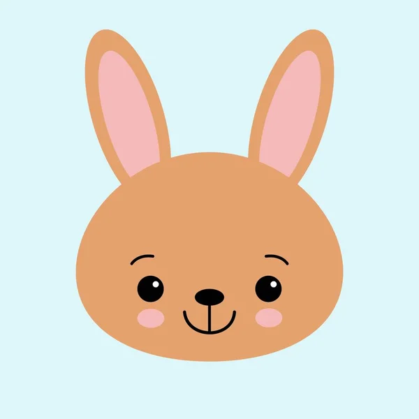 Bruin konijn. Grappig hoofd gezicht. Grote oren. Schattig kawaii cartoon karakter. Baby wenskaart sjabloon. Happy Easter teken symbool. Blauwe achtergrond. Plat ontwerp. — Stockvector