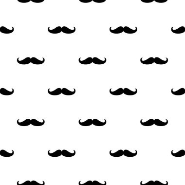 Dikişsiz vektör desen, arka plan veya doku beyaz zemin üzerine siyah kıvırcık vintage retro beyefendi bıyıklı.