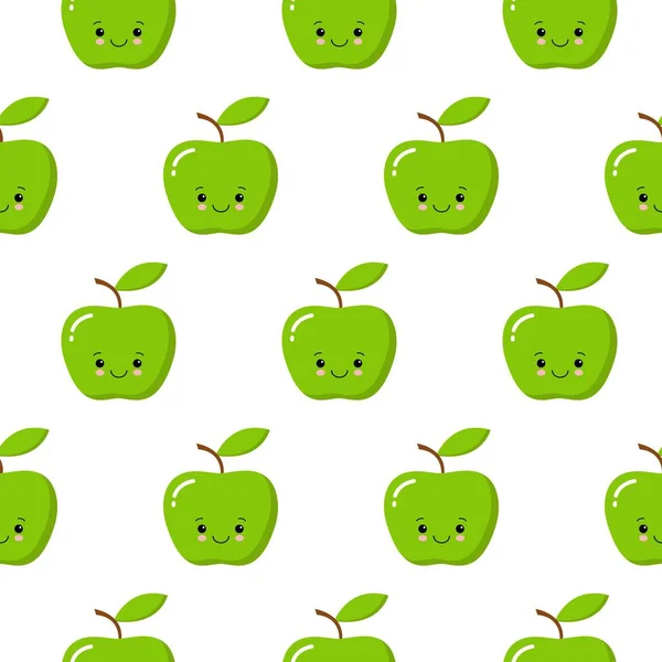 Illustration vectorielle sans couture avec de jolies pommes kawaii sur fond blanc. Cartoon style — Image vectorielle