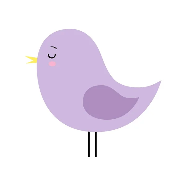 Pequeño diseño lindo pájaro de primavera púrpura. Personaje de dibujos animados . — Vector de stock