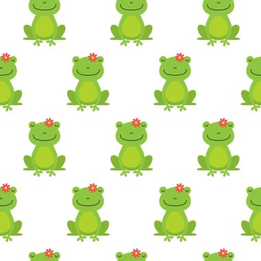 Kurbağa ve çiçek ile Nice mutlu karikatür sorunsuz vektör desen