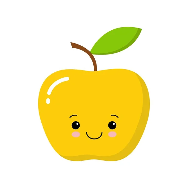 Ícone de maçã kawaii bonito ouro. Ilustração plana do ícone de vetor de maçã dourada para web design — Vetor de Stock