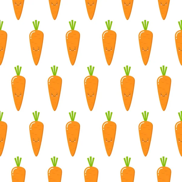 Zanahorias, patrón sin costuras vector con lindos caracteres vegetales sobre fondo blanco — Vector de stock