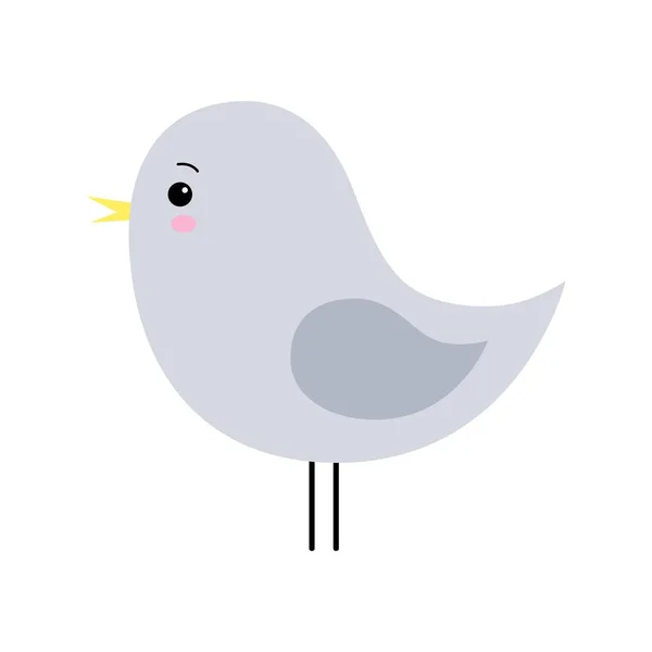 Petit oiseau de printemps gris mignon design. Caractère de bande dessinée . — Image vectorielle