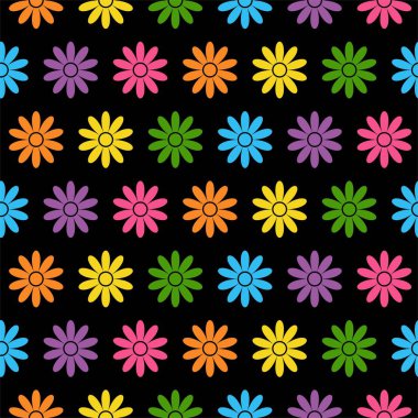 Dikişsiz çiçek deseni. Soyut çiçek arka plan. Siyah arka plan üzerinde parlak çiçekler.