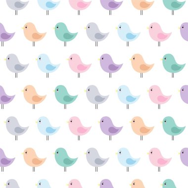 Beyaz arka plan sorunsuz doku sevimli renkli kuşlar