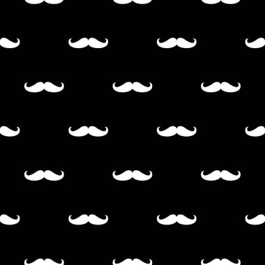 Dikişsiz vektör desen, arka plan veya doku siyah arka plan üzerine beyaz kıvırcık vintage retro beyefendi bıyıklı.