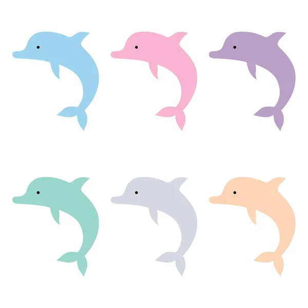 Vektor roztomilá ukázka zábavně barevných delfínů skákající na bílém pozadí — Stockový vektor