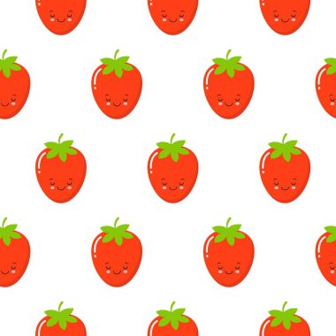 Çilek vektör desen arka plan, beyaz arka planda meyve illüstrasyon, kırmızı çilek ile kesintisiz arka plan