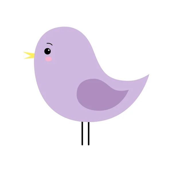 小さなかわいい紫色の春の鳥のデザイン。漫画のキャラクター. — ストックベクタ