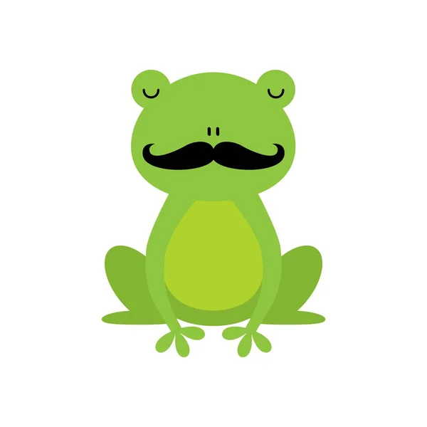 Ilustración de una rana verde con personaje de dibujos animados bigote — Vector de stock