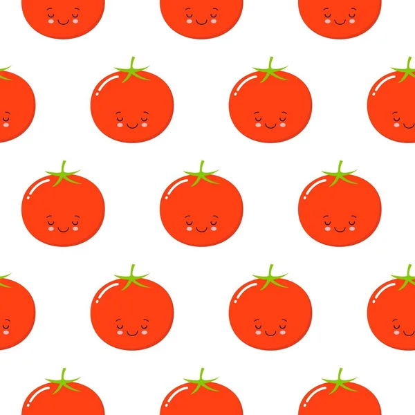 Personnage de tomate drôle, conception de motif sans couture pour papier peint, impression, affiche, papier d'emballage, textile. motif végétalien — Image vectorielle