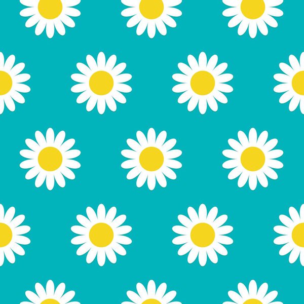 chamomile on a blue color pastel background pattern seamless vector.