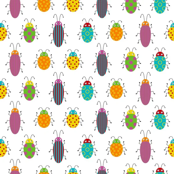Patrón sin costuras con coloridos insectos. Dibujo brillante vector de escarabajos pequeños . — Vector de stock