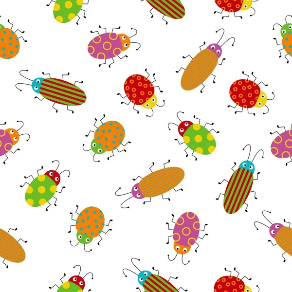 Varrat nélküli mintázat aranyos színes bogarak. A kis bogarak ragyogó vektorrajza. Rajzfilm illusztrációja — Stock Vector