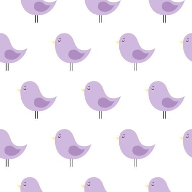 Beyaz arka plan dikişsiz doku sevimli mor kuşlar