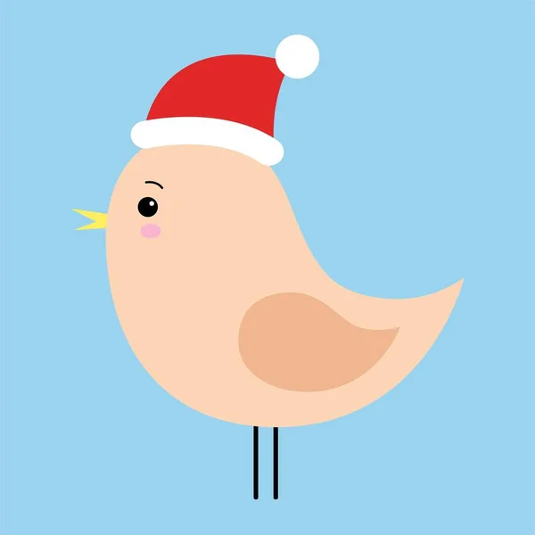 Kis madár izolált kék háttér. Karácsonyi. Kalap Mikulás. Téli. Vektoros illusztráció. Üdülési kártyák, meghívók és nyomatok számára. — Stock Vector