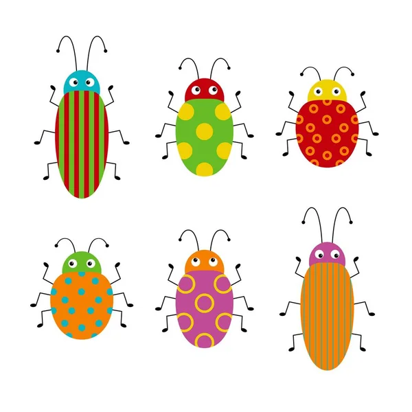 Vector set van leuke cartoon insecten. Verschillende kevers op een geïsoleerde achtergrond. Grappige illustratie — Stockvector