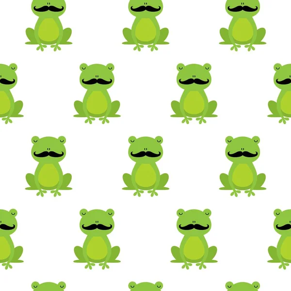 Nice happy cartoon seamless vector pattern with frogs with mustache