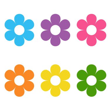 Beyaz izole siluet düz simge çiçek simgeleri ayarlayın. sevimli papatya