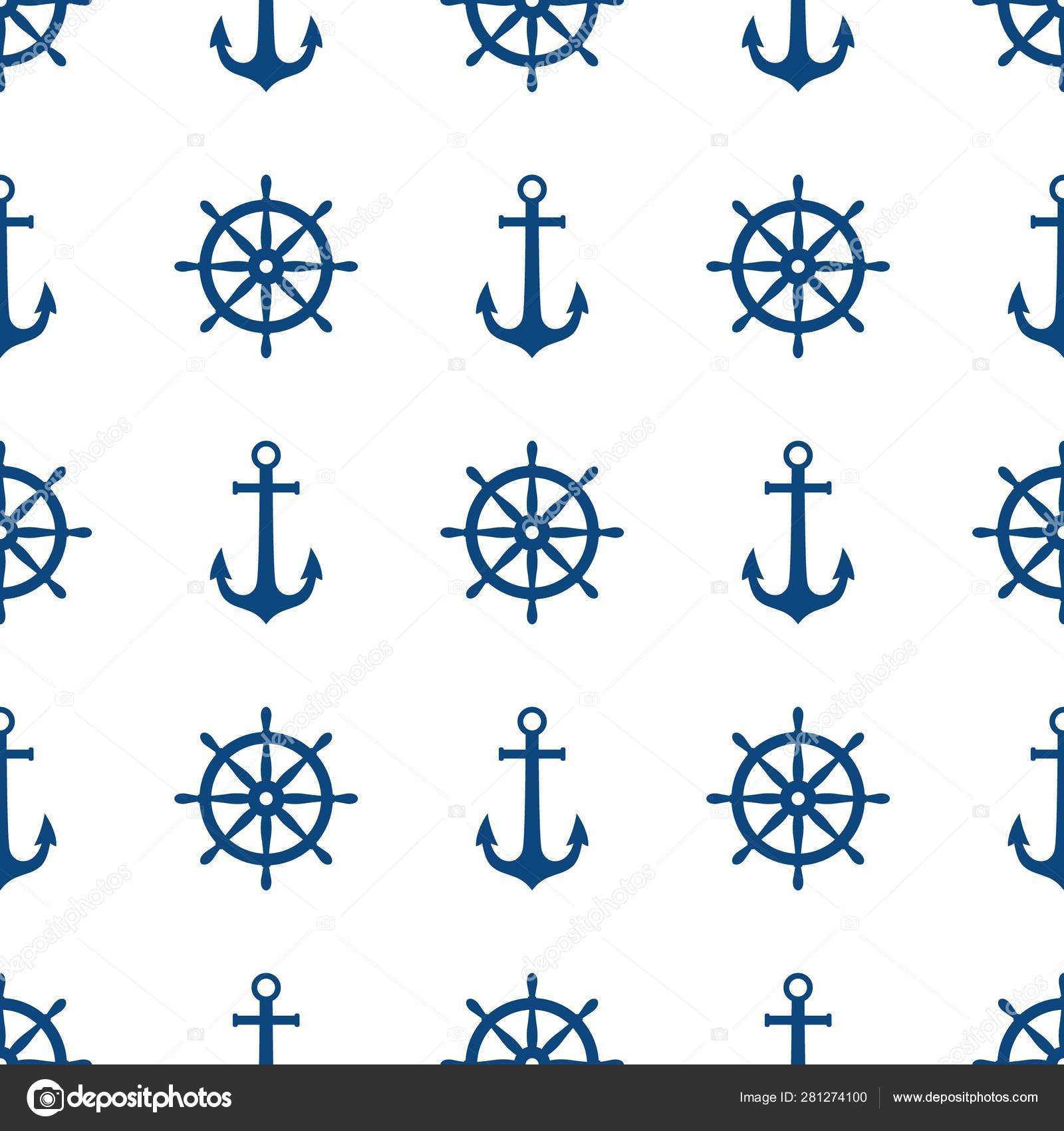 蓝色船轮和锚无缝图案打印。船矢量无缝图案设计。航海打印. 图库矢量图©YuliaR 281274100, image size:1600x1700