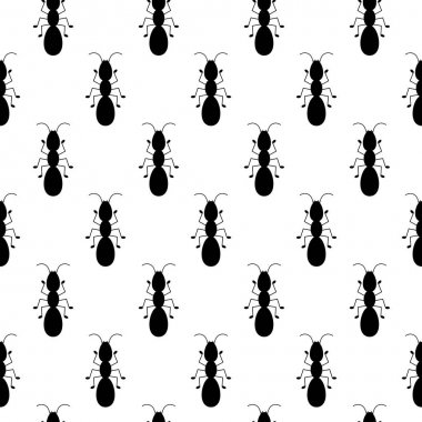 Karınca monokromik desen vektör illüstrasyon. Açık arka planda siyah karıncalar