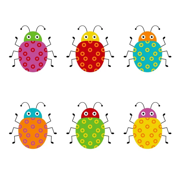 Векторный набор милых мультяшных насекомых. Разные жуки на изолированном фоне. Забавная иллюстрация — стоковый вектор