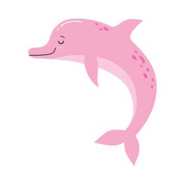 Beyaz bir arka planda komik pembe yunus atlama eğlenceli vektör sevimli Illustration