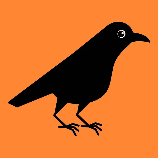 Pássaro corvo bonito. Corvo dos desenhos animados. Ilustração vetorial Kawaii sobre fundo laranja. Festa de Halloween —  Vetores de Stock