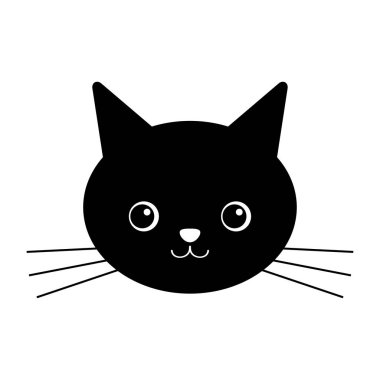 Beyaz bir arka planda izole sevimli siyah kedi. Kawaii Illustration. Kedi yüz kafası