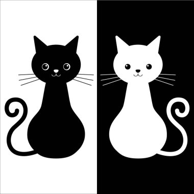 Vektör Illustration çift Kediler siyah ve beyaz renkler. Aşk hikayesi kediler