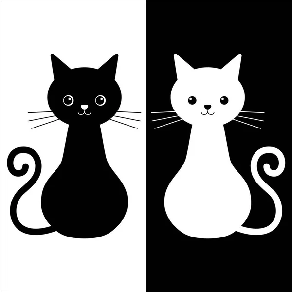 Ilustración vectorial de pares de gatos de colores blanco y negro. Historia de amor gatos — Vector de stock
