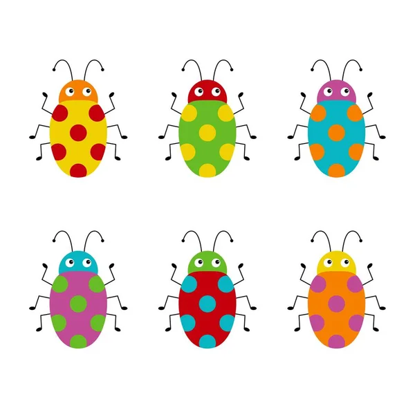 かわいい漫画の昆虫のベクトルセット。孤立した背景に異なるカブトムシ。面白いイラスト — ストックベクタ