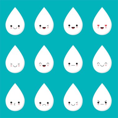 Duyguları ile süt damla karikatür. İfade ile sevimli damla