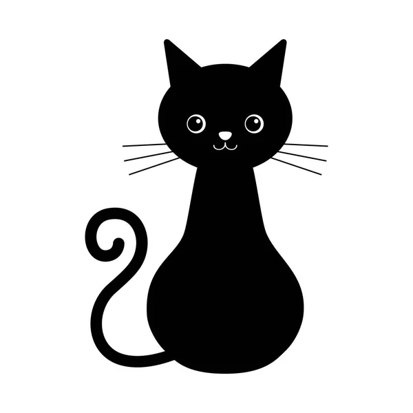 Lindo gato negro aislado sobre un fondo blanco. Ilustración Kawaii . — Vector de stock