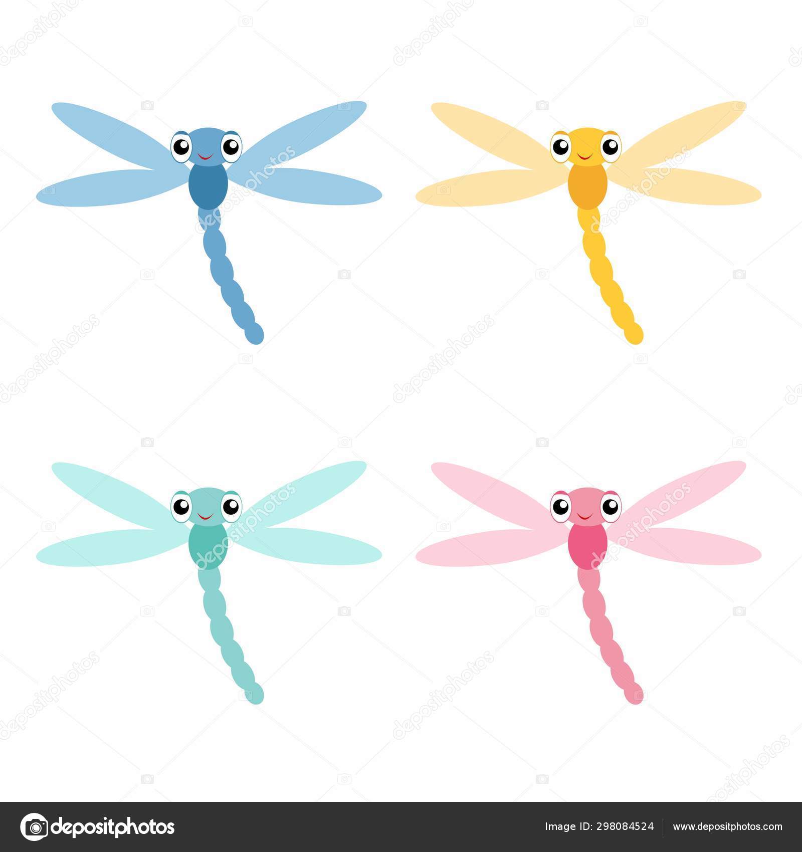 龙图标集。可爱的卡通卡瓦伊有趣的人物。蓝龙飞昆虫。大眼睛笑脸，喇叭婴儿儿童剪贴画。平面设计。孤立。白色背景。矢量插图图库矢量图©YuliaR  298084524, image size:1600x1700