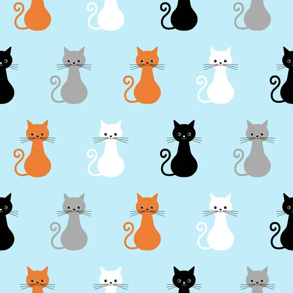 Seamless pattern with cute cats. Background with gray, white, black, ginger kittens