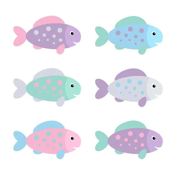Ensemble de poissons colorés. Illustration vectorielle. Cartoon Style. Design décoratif pour les illustrations de la vie marine. Affiches, cartes, bannières, mode. Couleurs pastel — Image vectorielle