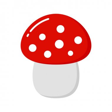 Komik küçük sevimli mantar. Bir amanita, grebe. Karikatür vektör illüstrasyon