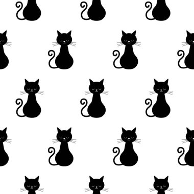 Sevimli kediler vektör Dikişsiz desen. Trendy kumaş tekstil tasarım veya Web duvar kağıdı için Kawaii Cat sonsuz Arkaplan