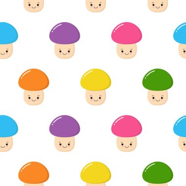 Renkli sevimli mantar ile dikişsiz desen. Sonbahar arka planı. Kumaş, tekstil için mükemmel. Yaratıcı Vektör arka plan